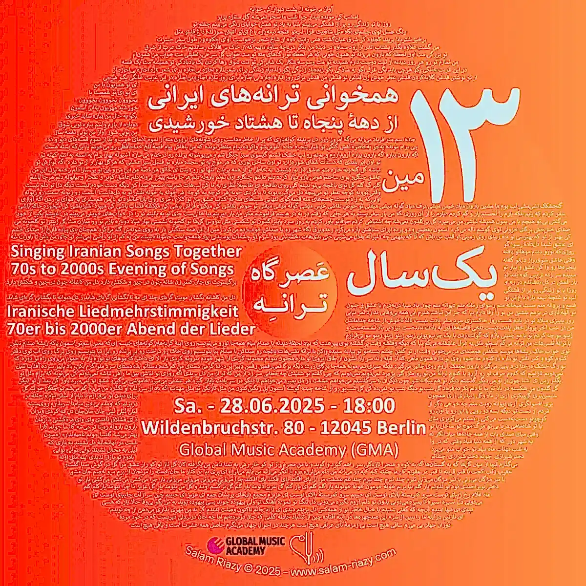 Poster for 13th Singing Iranian Songs Together event